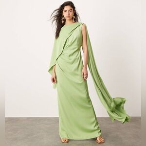 NWT ASOS EDITION satin drape detail maxi dress with ruched waist in sage Size 12